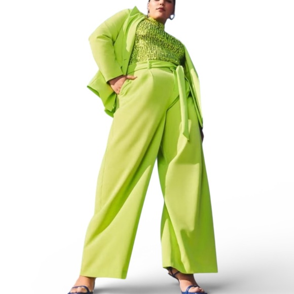 Eloquii Pants - Eloquii lime green wide pants tie waist 16